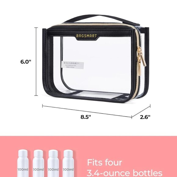 Clear Makeup Bag, TSA Approved Toiletry Bag, Makeup Cosmetic Pouch Bag for Women - Picture 3 of 7